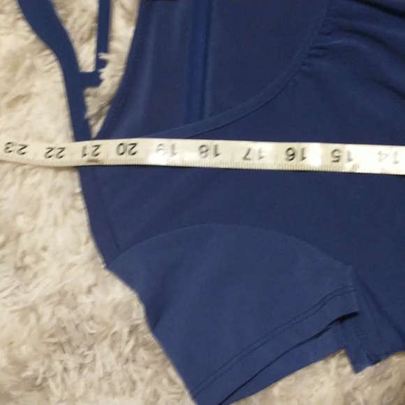 Briggs New York woman's size LP capped sleeve bodice ruching scoop neck blouse - Picture 4 of 6